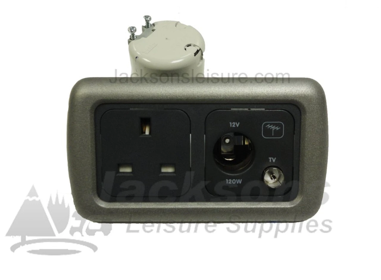 CBE 3 Pin & 12v Auto Aerial Socket With Back Box & Grey Twin Frame