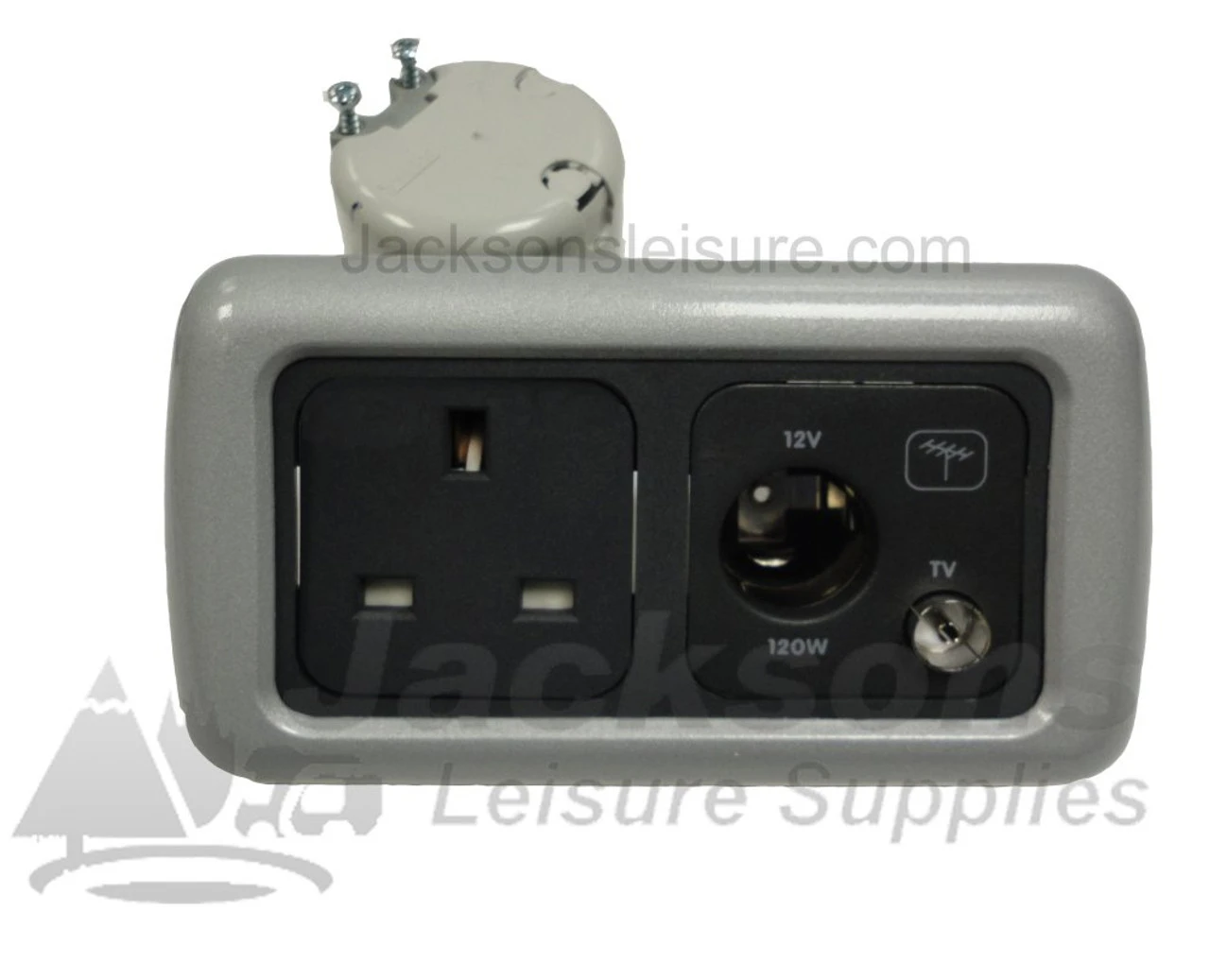 CBE 3 Pin & 12v Auto Aerial Socket With Back Box & Grey Twin Frame - Image 2