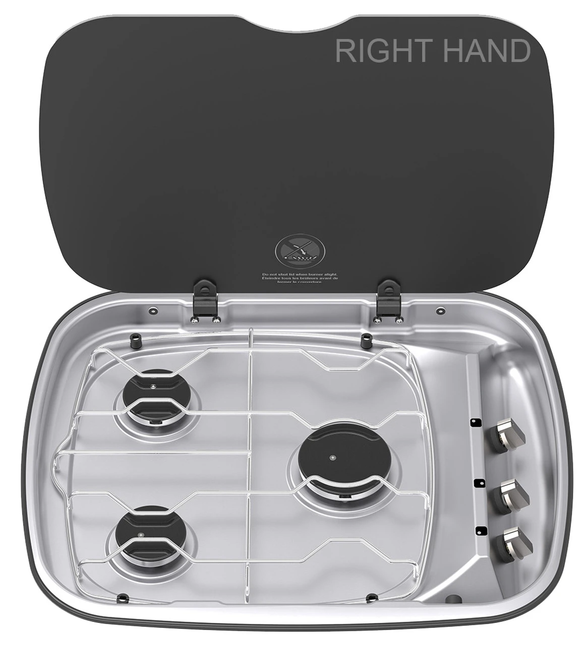 Thetford Spinflo Argent Caravan 3 Burner Hob With Glass Lid - Image 3