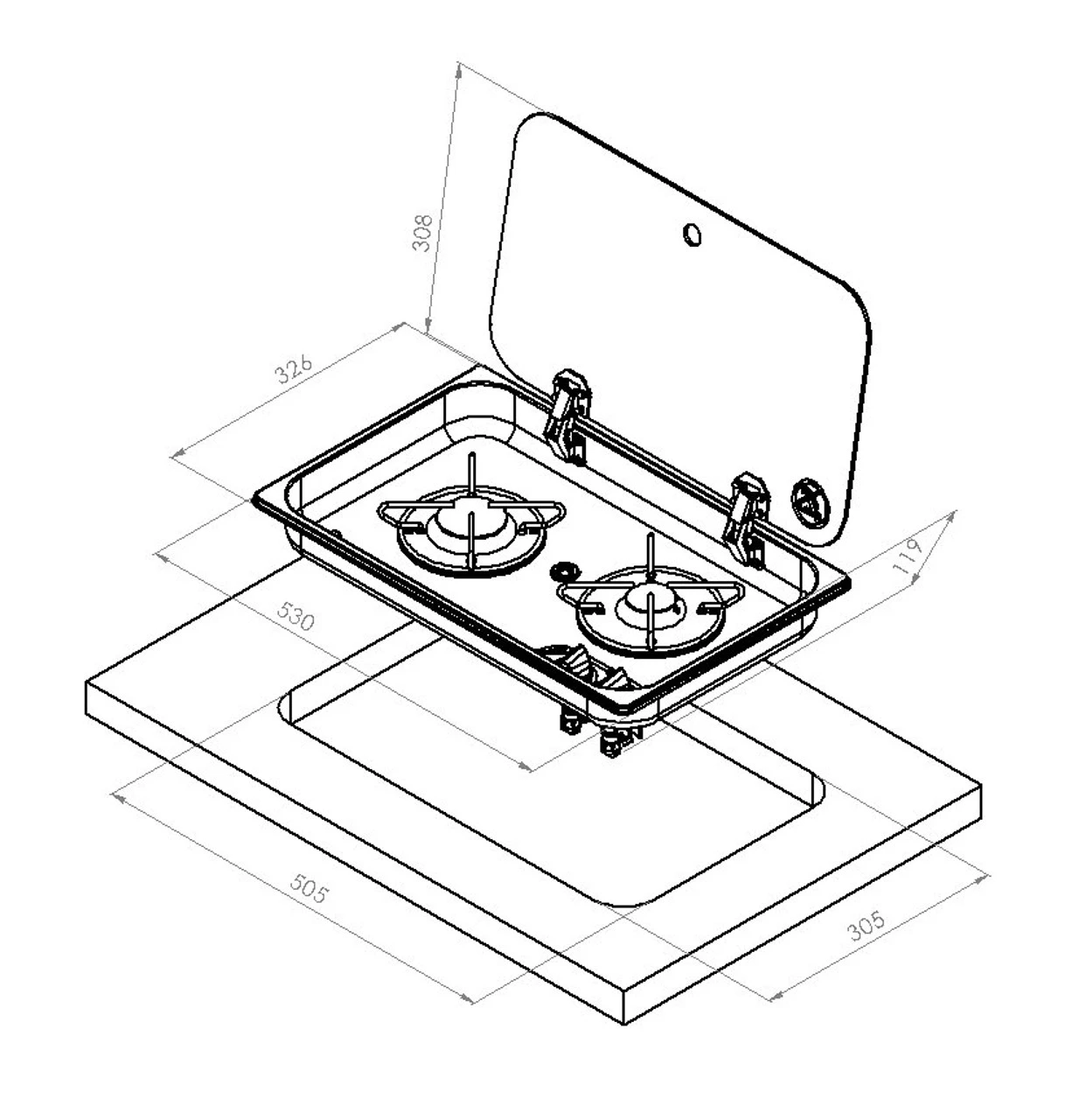 Navy Load Built In Stainless Steel Double Burner Hob With Glass Lid NL.21002 - Image 2
